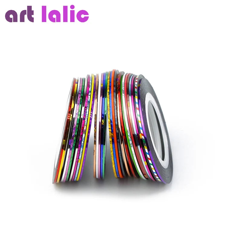 30PCS Nail Striping Tape Metallic Yarn Line 3d Nail Art Tool Color Rolls Nail Decals DIY Nail Tips Sticker Decoration